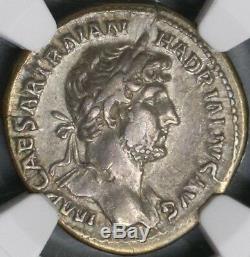 121 Hadrian Roman Empire Denarius Emperor Coin Donation Scene NGC XF (18102802C)