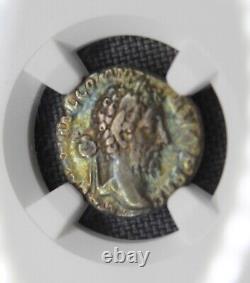 177-192 AD Ancient Roman Coin Commodus AR Denarius Silver NGC VF Rainbow Toned