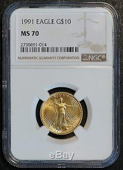 1991 $10 American Eagle Coin 1/4 oz Gold (NGC MS 70 MS70) ROMAN NUMERALS (07738)