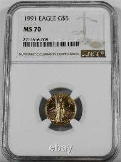 1991 $5 1/10th Ounce Roman Numeral Mint State American Gold Eagle NGC MS 70