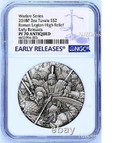 2018 P Tuvalu Warfare Roman Legion ANTIQUED 2Oz Silver $2 3D COIN NGC PF70 ER