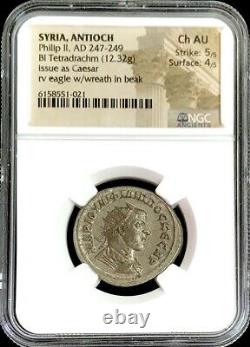 247- 249 Ad Roman Antioch Bi Tetradrachm Philip II Caesar Coin Ngc Choice Au