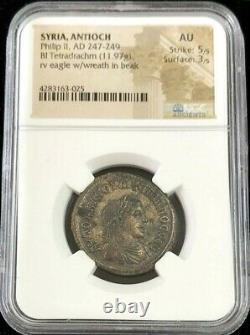 247- 249 Ad Roman Syria Antioch Bi Tetradrachm Philip II Eagle Coin Ngc Au 5/3