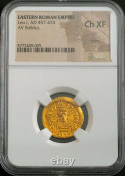 474, Eastern Roman Empire, Leo I. Beautiful Gold Solidus Coin. NGC Choice XF