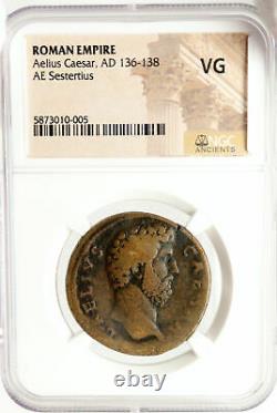 AELIUS Caesear Authentic Ancient SESTERTIUS Roman Coin Under HADRIAN NGC i84974