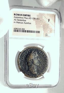 ANTONINUS PIUS & MARCUS AURELIUS as Caesar 140AD Ancient Roman Coin NGC i79204