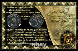 ARCADIUS VICTORY Roman Emperor 383-408 ad. Æ Nummus Coin NGC VF + COA GGcoins