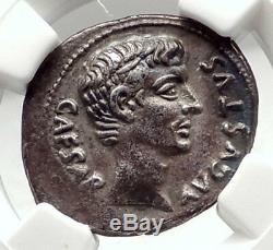 AUGUSTUS 13BC Rome Authentic Ancient Genuine Silver Roman Coin RARE NGC i75093
