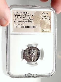 AUGUSTUS 13BC Rome Authentic Ancient Genuine Silver Roman Coin RARE NGC i75093