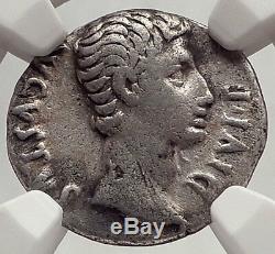 AUGUSTUS 15BC Authentic Ancient Silver Roman Coin BULL of Thourioi NGC i62474
