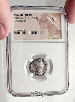 AUGUSTUS 15BC Authentic Ancient Silver Roman Coin BULL of Thourioi NGC i62474
