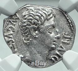 AUGUSTUS 15BC Authentic Ancient Silver Roman Coin BULL of Thourioi NGC i78040