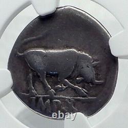 AUGUSTUS 15BC Authentic Ancient Silver Roman Coin BULL of Thourioi NGC i81547