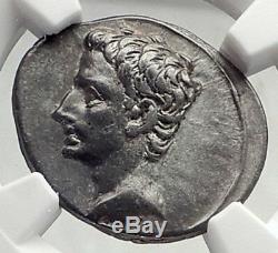 AUGUSTUS 17BC Spain Authentic Ancient Silver Roman Coin CAPRICORN NGC i72344