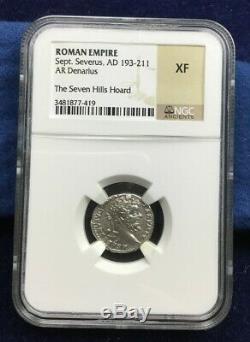 Ancient Coin Septimius Severus Silver Denarius NGC Extremely Fine XF Roman rare