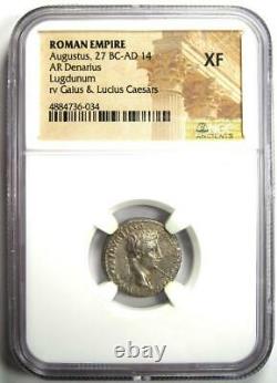 Ancient Roman Augustus AR Denarius Coin 27 BC 14 AD Certified NGC XF (EF)