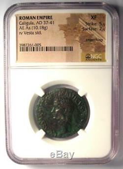 Ancient Roman Caligula AE As Vesta Coin 37-41 AD Certified NGC XF (EF)