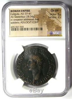 Ancient Roman Caligula AE Sestertius Soldiers Coin 37-41 AD NGC Choice VF