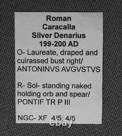 Ancient Roman Coin Empire Caracalla AD 198-217 Denarius NGC XF Nicely Centered