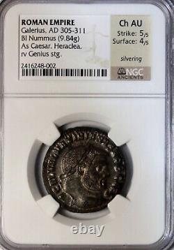 Ancient Roman Coin Galerius 296-297 Bi Nummus Silvered Follis Heraclea NGC CH AU