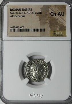 Ancient Roman Coin Maximinus I Thrax 237 AD AR Silver Denarius NGC CH AU