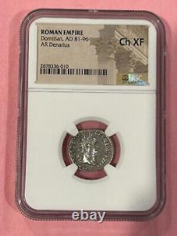 Ancient Roman Empire Domitian AR Denarius Silver Coin AD 81-96 NGC Graded Ch XF