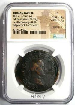 Ancient Roman Galba AE Sestertius Libertas Coin 68-69 AD Certified NGC Fine