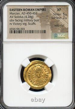 Ancient Roman Gold Coin, Marcian, AV Solidus 450 AD Winged Angel NGC graded XF