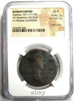 Ancient Roman Hadrian AE Sestertius Coin 117-138 AD Certified NGC Choice Fine