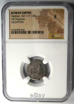 Ancient Roman Hadrian AR Denarius AEGYPTOS Coin 117-138 AD Certified NGC Fine
