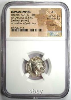 Ancient Roman Hadrian AR Denarius Coin 117-138 AD Certified NGC AU