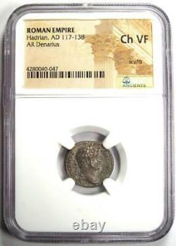 Ancient Roman Hadrian AR Denarius Coin 117-138 AD Certified NGC Choice VF