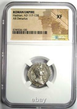 Ancient Roman Hadrian AR Denarius Coin 117-138 AD Certified NGC XF (EF)