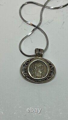 Ancient Roman Imperial silver Denarius coin pendant 925 silver