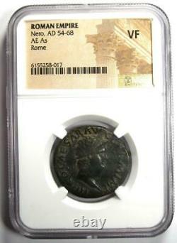 Ancient Roman Nero AE As Copper Coin 54-68 AD NGC VF (Very Fine) Rare Coin