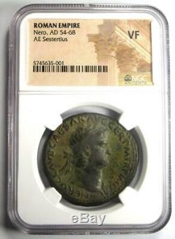 Ancient Roman Nero AE Sestertius Coin 54-68 AD Certified NGC VF Rare Coin