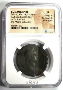 Ancient Roman Sabina AE Sestertius Coin 128-136 AD. Certified NGC XF, Fine Style