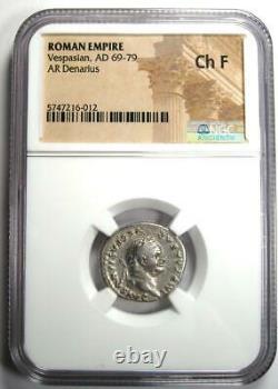 Ancient Roman Vespasian AR Denarius Silver Coin 69- AD Certified NGC Choice Fine