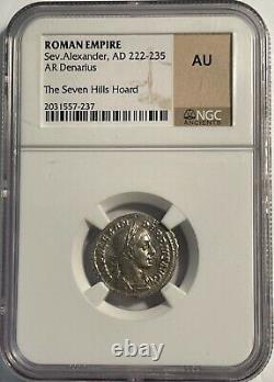 Ancient Roman coin Sev. Alexander Denarius (#135) NGC AU Seven Hills Hoard