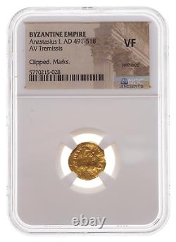 Ancient roman gold coin Tremissis Anastasius I 491-518AD NGC VF Byzantine Empire