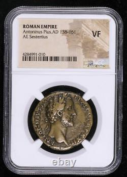 Antoninus Pius 138 161 Ad Sestertius Roman Ancient Coin Temple Ngc Vf #4991