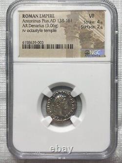 Antoninus Pius, AD 138-161 Roman Empire AR Denarius Coin NGC VF