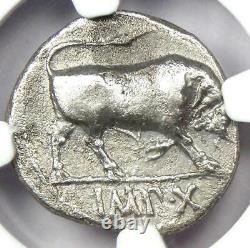Augustus AR Denarius Bull Coin 27 BC 14 AD (Lugdunum). Certified NGC XF (EF)