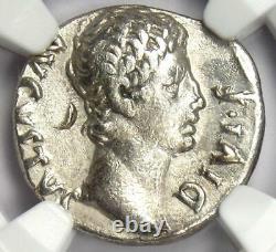 Augustus AR Denarius Coin 15-13 BC (Lugdunum, Bull) NGC Choice VF (Very Fine)