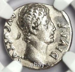 Augustus AR Denarius Coin 15-13 BC (Lugdunum, Bull) NGC Choice VF (Very Fine)
