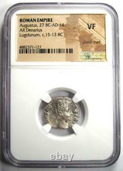 Augustus AR Denarius Coin 15-13 BC (Lugdunum) Certified NGC VF (Very Fine)