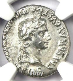 Augustus AR Denarius Coin 15-13 BC (Lugdunum) NGC Choice VF (Very Fine)