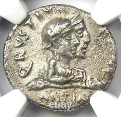 Augustus AR Denarius Coin 19 BC (Q. Rustius, Fortuna) Certified NGC XF (EF)