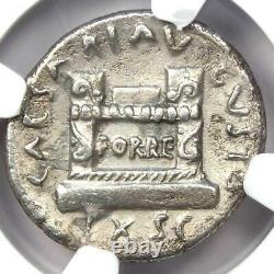 Augustus AR Denarius Coin 19 BC (Q. Rustius, Fortuna) Certified NGC XF (EF)