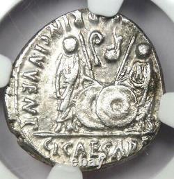 Augustus AR Denarius Coin 27 BC 14 AD (Lugdunum). Certified NGC Choice XF (EF)